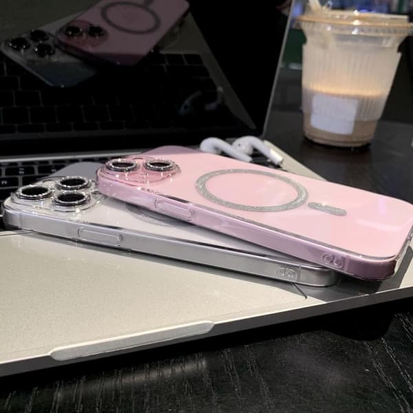 iPhone 16 Pro Glitter Magnetisk Ring Transparent MagSafe Skal
