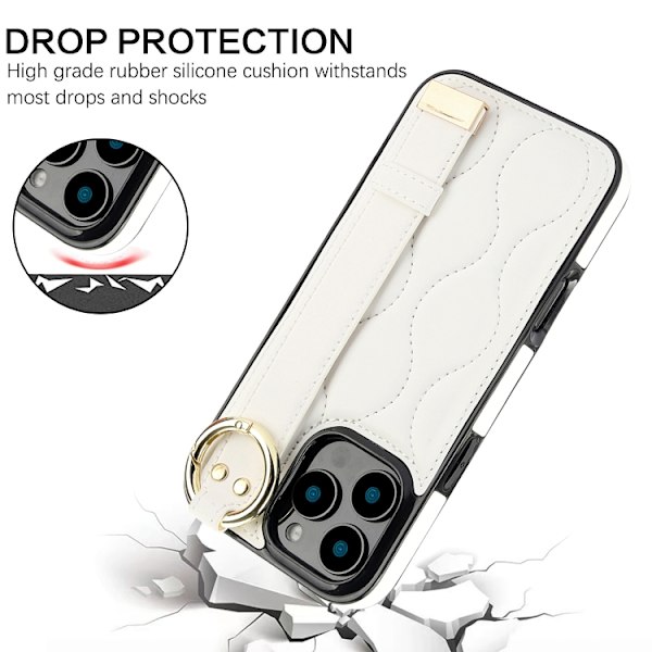 iPhone 16 Pro Skal med Handledsrem - Non-slip Full Coverage PU Skydd Vit