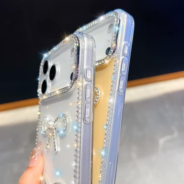 iPhone 17 Pro Max Skal med Diamantglitter och Dubbel Slips, Stöttålig Vit