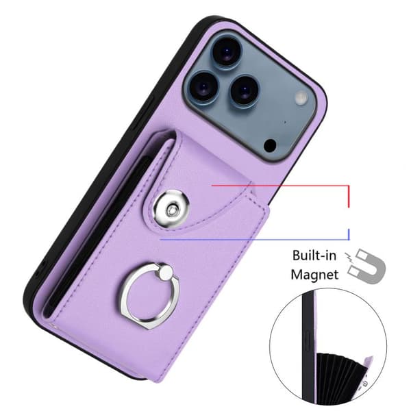 iPhone 17 Pro Skal med Kortficka och Ringhållare Purpur