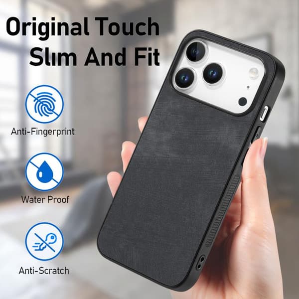 iPhone 18 Pro Max / iPhone 17 Pro Max Vintage Läder PC Bakskydd Skal Svart