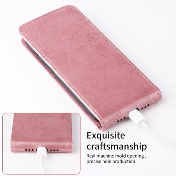iPhone 18 Pro / iPhone 17 Pro Skal läderfodral med magnetisk vertikal flip och spänne Roséguld