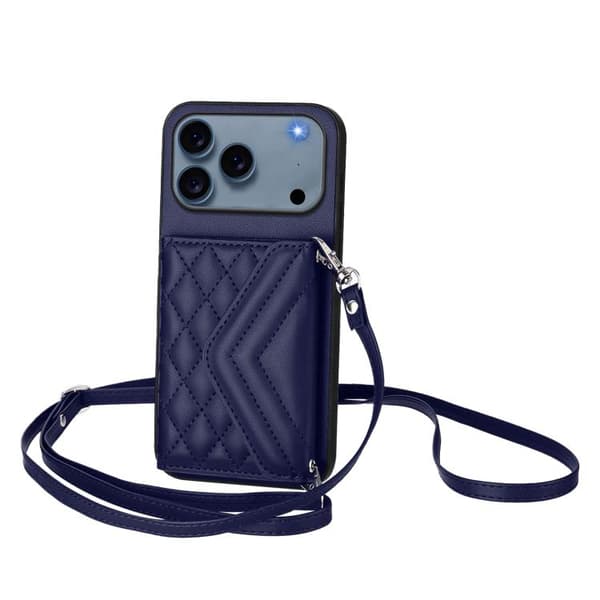 iPhone 18 Pro / iPhone 17 Pro Skal med Rhombisk Textur och Lång Lanyard Blå