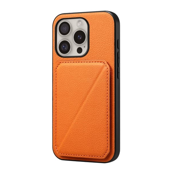 iPhone 16 Pro Max D04 Kalvtextur Dubbelkortshållare Skal Orange