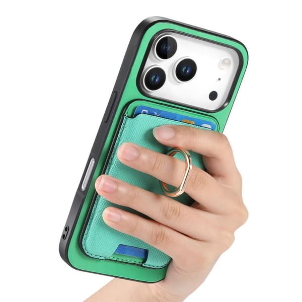 iPhone 17 Pro Retro Korsläder Kortväska MagSafe Skal Grön