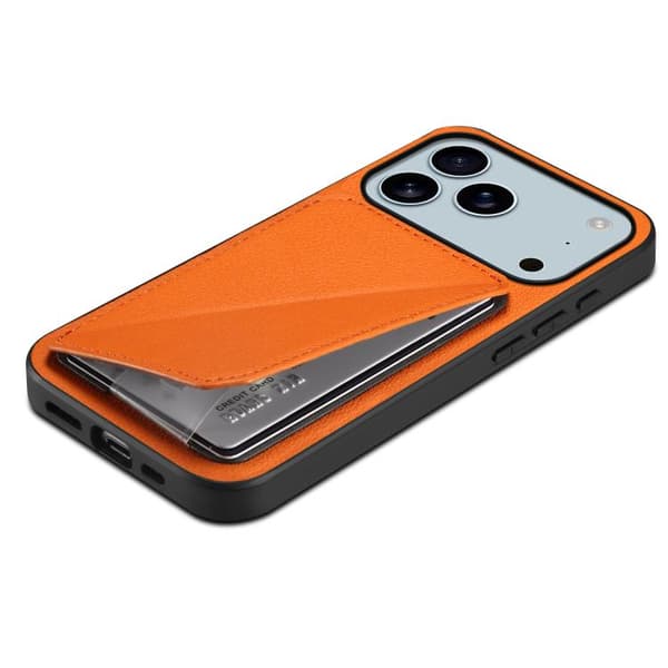 iPhone 18 Pro Max / iPhone 17 Pro Max Skal med D04 Kalvskinnsstruktur och Dubbel Kortfack Orange