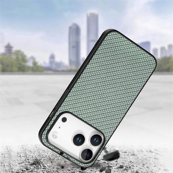 iPhone 17 Pro Skal - kolfibertextur och läder Grön