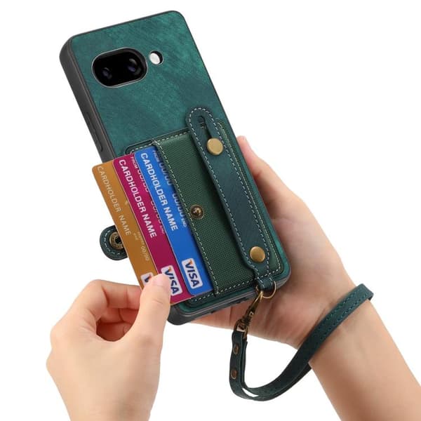 för Pixel 9a Retro Cross Wristband Plånboksfodral i Läder Grön