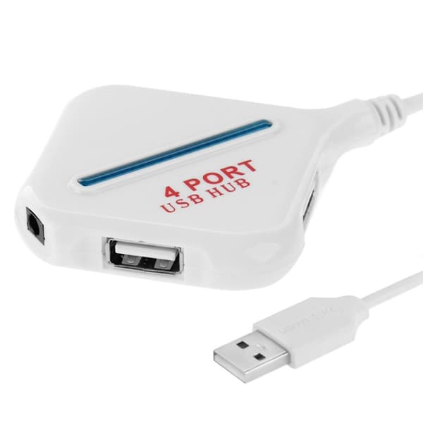 Hög Hastighet 480Mbps 4-Portars USB 2.0 Hub - Bärbar USB Splitter med Blå Indikator (Vit)