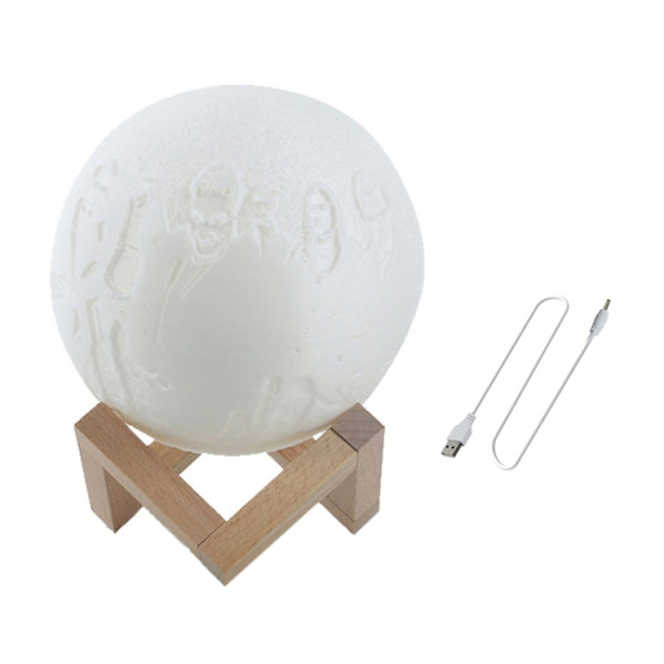 Anpassad klappad 3-färgad 3D-utskriftslampa USB-laddning energibesparande LED-nattlampa med träbas, diameter: 10 cm