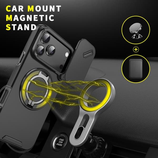 iPhone 18 Pro / iPhone 17 Pro Skal med Sliding Camshield Ring Holder Svart
