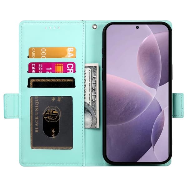 Redmi K80 / K80 Pro - Magnetisk Frostad Läderfodral med Sidobälte Mintgrön
