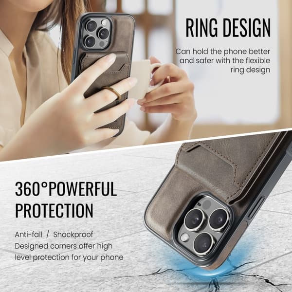 iPhone 16 Pro Max DG.MING K1 MagSafe Avtagbar Plånbok RFID Bakskal Kaffe