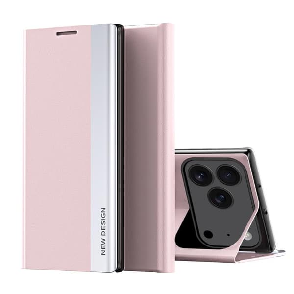 iPhone 18 Pro / iPhone 17 Pro Skal Läderfodral med Elektropläterad Adsorption Rosa