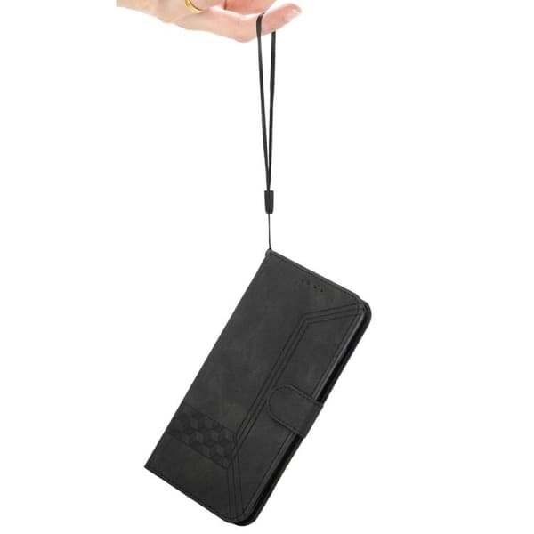 iPhone 18 Pro / iPhone 17 Pro Skal läderfodral med kubisk känsla Svart