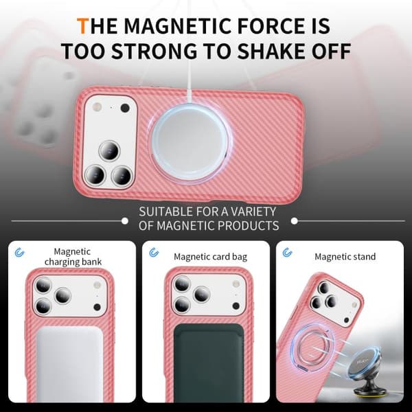 iPhone 18 Pro Max / iPhone 17 Pro Max Skal - Kolfiber med C-Typ MagSafe Ljusrosa + Rosa
