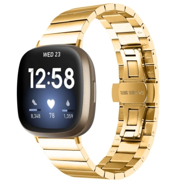 För Fitbit Versa 4 / Sense 2 Universal Butterfly Buckle Metal Watch Band Gold