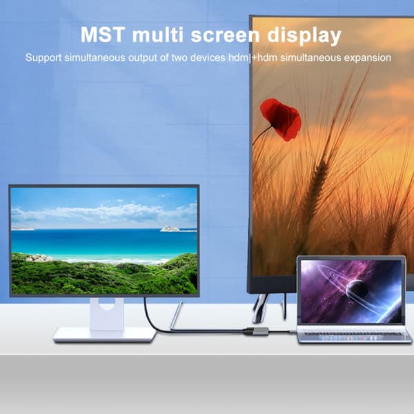 4-i-1 Multifunktionell USB-C / Typ-C till PD USB-C / Typ-C + USB 3.0 + Dubbel HDMI Hub Dockningsstation (Vit)