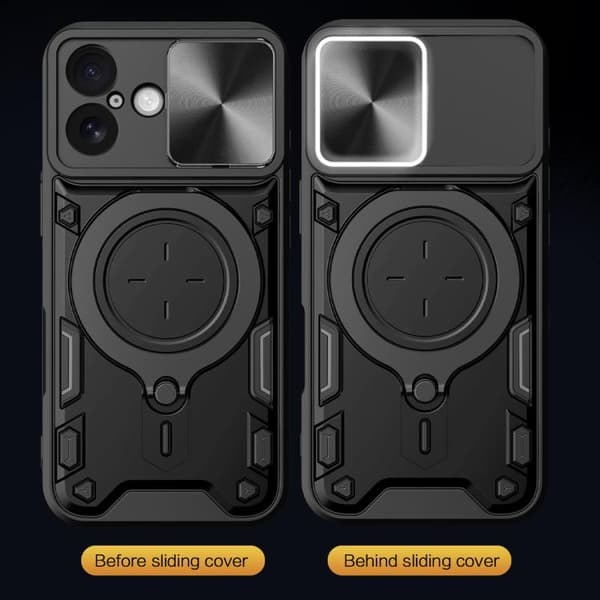iPhone 17 Skal med CD-textur och magnetisk glidande kamshield Blå