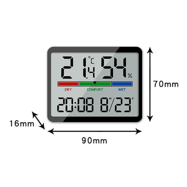 Magnetisk LCD Digital Aalarm Klocka Stor Skärm Med Temperatur Fuktighet Display(9905 Vit)