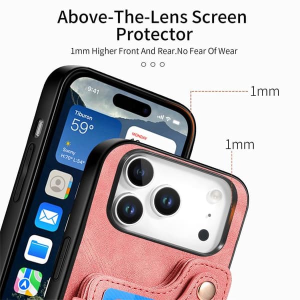 iPhone 18 Pro / iPhone 17 Pro Retro Skinnkänsla Ring Multi-kort Plånboks Skal Rosa