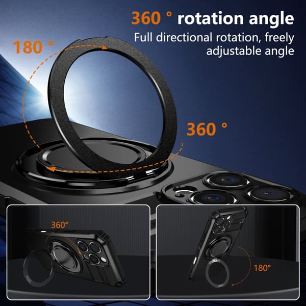 iPhone 16 Pro Max Rotating Magnetisk Hållare Skal Svart
