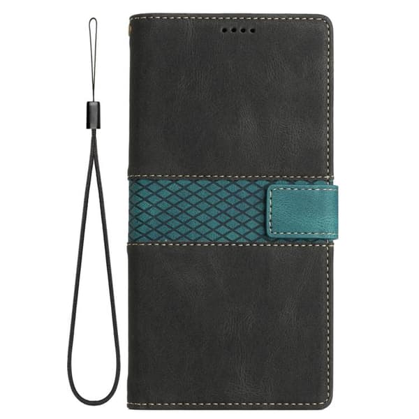 iPhone 17 Air Skal läderfodral med lanyard - Grid Stitching Svart