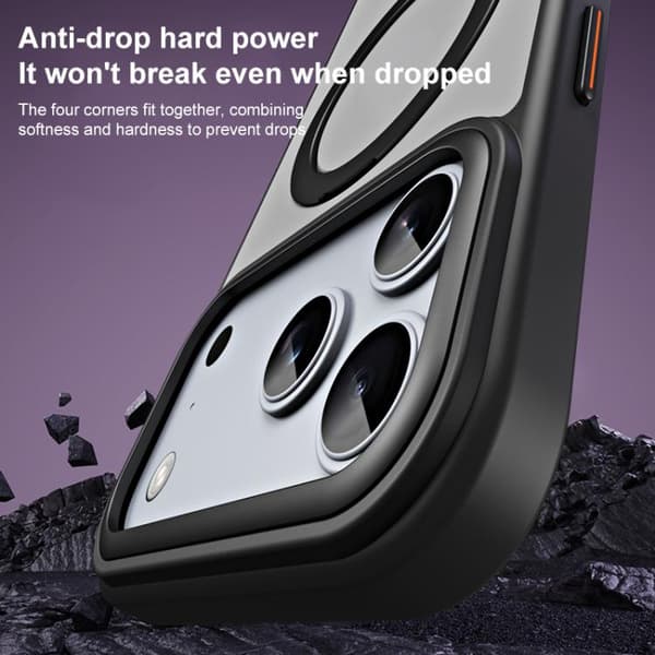 iPhone 17 Pro Max Skal med Airbag MagSafe Stötsäker Frostad och Fällbart Stöd Grå