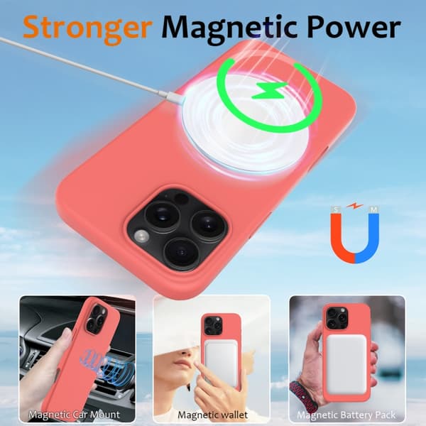 iPhone 16 Pro Max Shockproof Silikon Magsafe Skal Rosa Orange