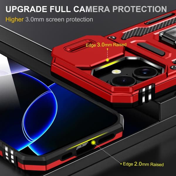 iPhone 17 Skal med Armor PC + TPU Kameraskydd Röd