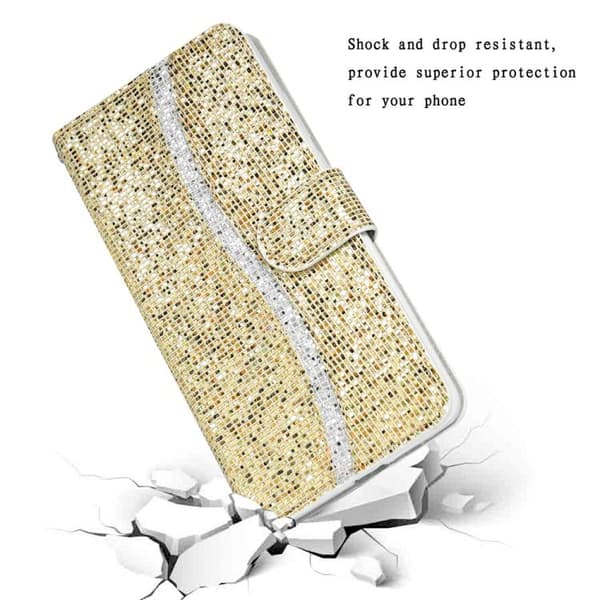 iPhone 18 Pro / iPhone 17 Pro Skal Läderfodral med Glitterpulver Guld