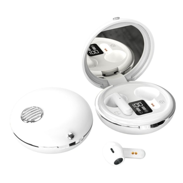 HXSJ Air-S28 TWS Bluetooth 5.3 True Wireless HiFi Stereo Makeup Mirror Earphones med laddningsfodral Vit