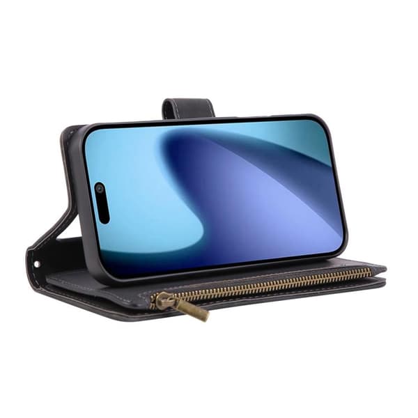 iPhone 18 Pro Max / iPhone 17 Pro Max Skal - läder med multifunktionell kortficka Svart