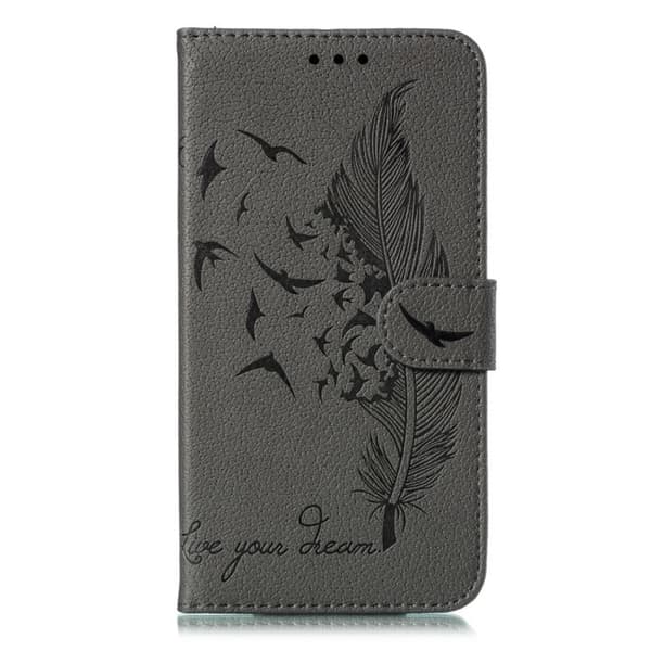 iPhone 18 Pro Max / iPhone 17 Pro Max Skal läderfodral med fjädermönster och litchi-textur Grå