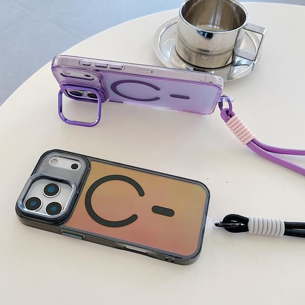iPhone 17 Pro Max Skal med Gradientfärg och MagSafe, inklusive Hållare / Handledsrem Rosa