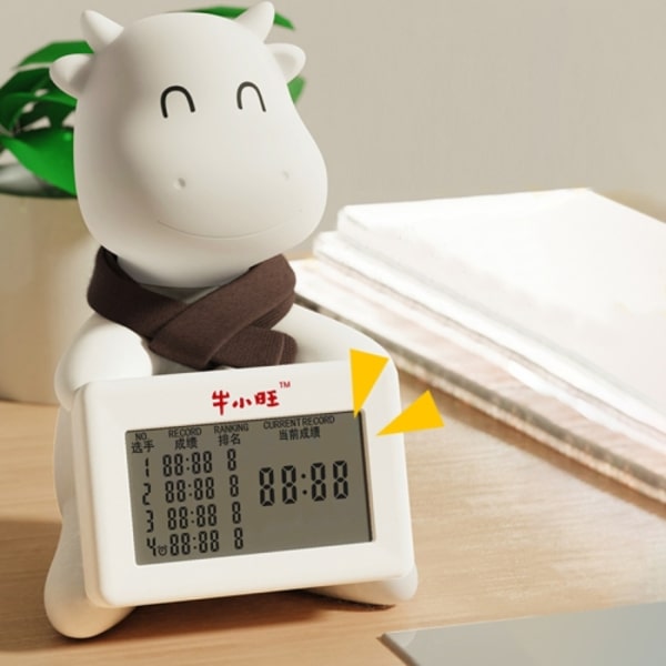 Kalv Multifunktionell Sängbordslarm Klocka Väcka Nattljus Tio Sekunders Utmaning Spel Timer(Vit)