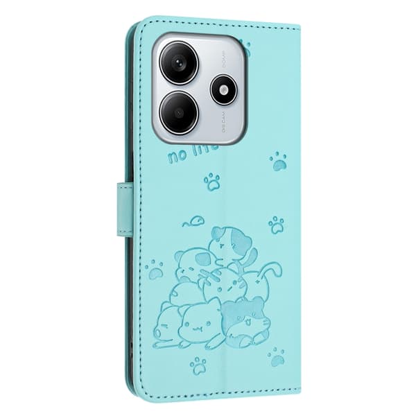 Redmi Note 14 5G - Prägad Katt Mobilskalsläder med Lanyard Mintgrön