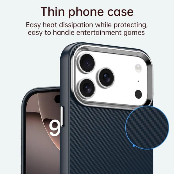 iPhone 18 Pro Max / iPhone 17 Pro Max Skal - Kolfiber Series IMD Blå