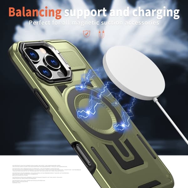 iPhone 16 Pro Max Skal med Shield Hollow Frame och MagSafe Olivgrön