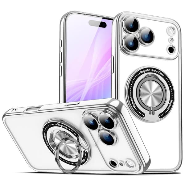 iPhone 18 Pro Max / iPhone 17 Pro Max Färgglad 360 Unsynlig Ring MagSafe Skal Silver