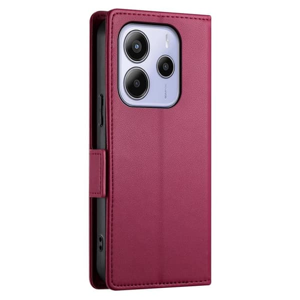 Redmi Note 14 4G - Global Sidobuckle Magnetisk Frostad Läderfodral Vinrött