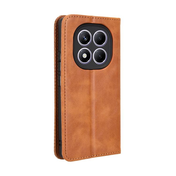 Redmi Note 14 Pro 4G - Magnetisk Spänne Retro Textur Läder fodral Brun