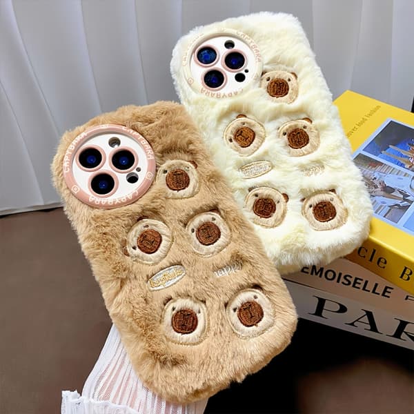 iPhone 16 Pro Max Bär Plush Silikon Skal Brun