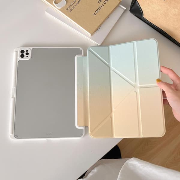 iPad Pro 11 2024 Skal i Regnbågsgradient Y-Fold Läderfodral Gradient gul
