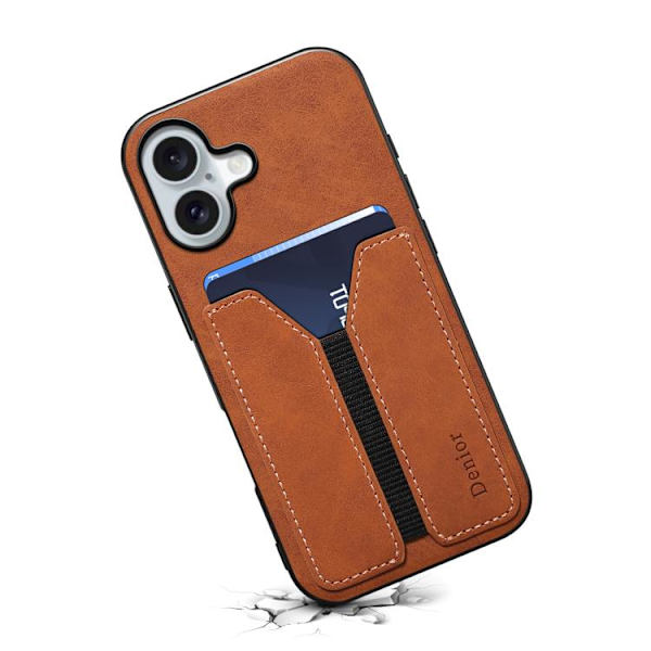 iPhone 17 Skal med elastisk kortfack - PU Brun
