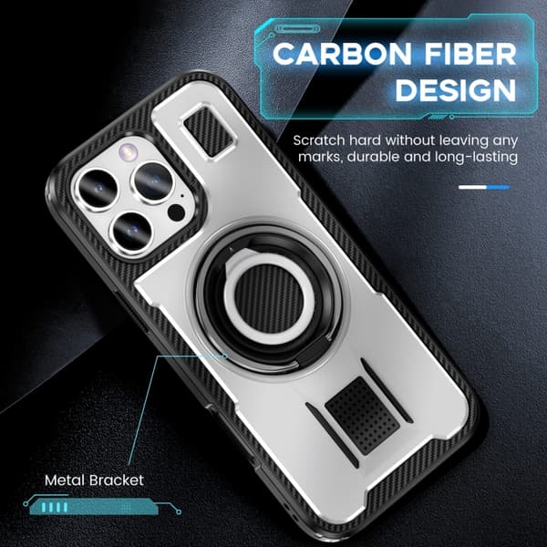 iPhone 16 Pro Skal Kolfiber - Hybrid PC TPU Telefonfodral Vit
