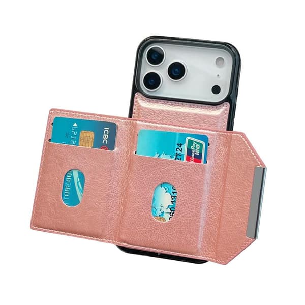 iPhone 18 Pro / iPhone 17 Pro Skal med Solid Färg och Metallspänne för Kortfack Roséguld