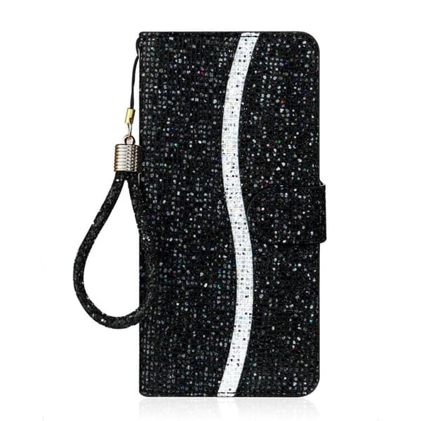 iPhone 18 Pro Max / iPhone 17 Pro Max Skal Läderfodral med Glitterpulver Svart