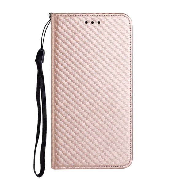 Redmi Note 14 5G - Magnetisk Flip Läderfodral med Kolfibertextur Roséguld