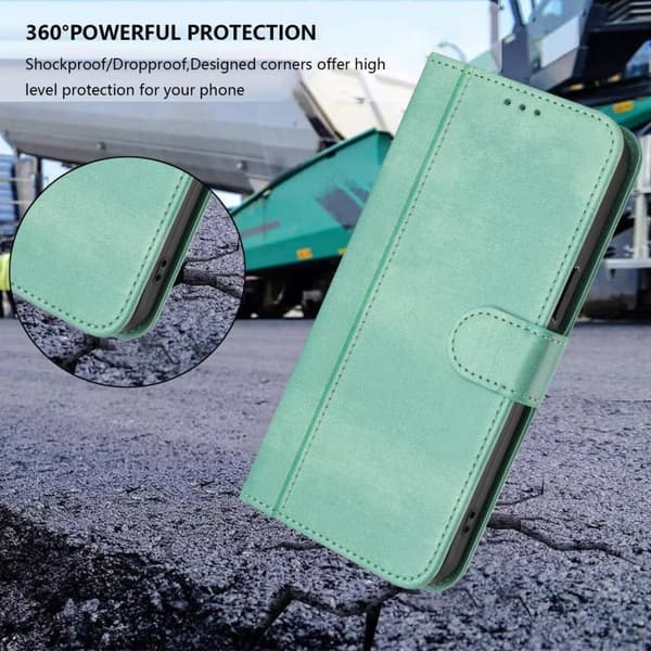 iPhone 17 Pro Max Skal läderfodral med linjesömnad och retro design Mintgrön